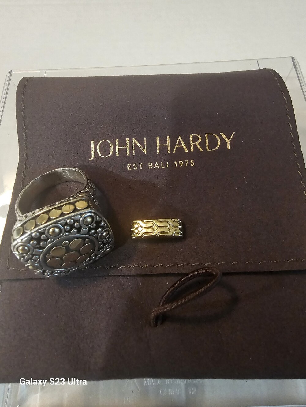 John Hardy 18K Gold Sterling Silver Dot Cushion Square Cocktail Ring Size 9.